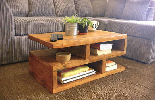 Chunky Rustic Coffee Table - Zig Zag Handmade Gift