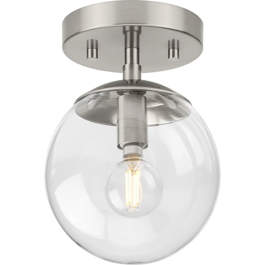 Atwell Collection One-Light Brushed Nickel Mid-Century Modern Semi-Flush Mount - 5.87 in x 5.87 in x 7.87 in