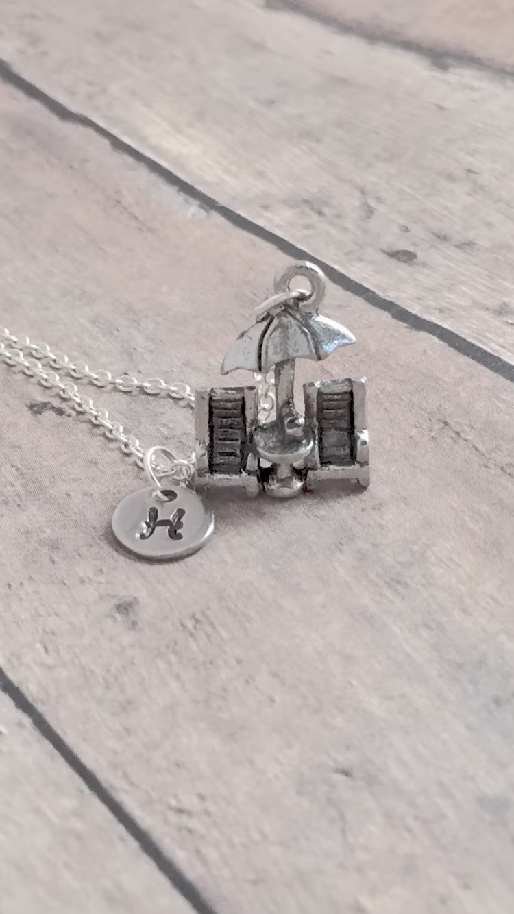 Beach Chairs Initial Necklace - Beach Jewelry, Summer Chair Necklace, Gift