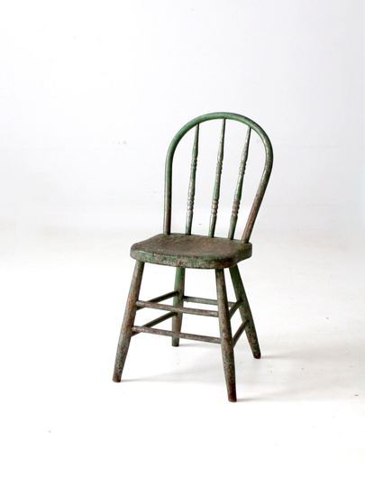 Antique Painted Spindle Back Chair, Farmhouse Bow Windsor Chair