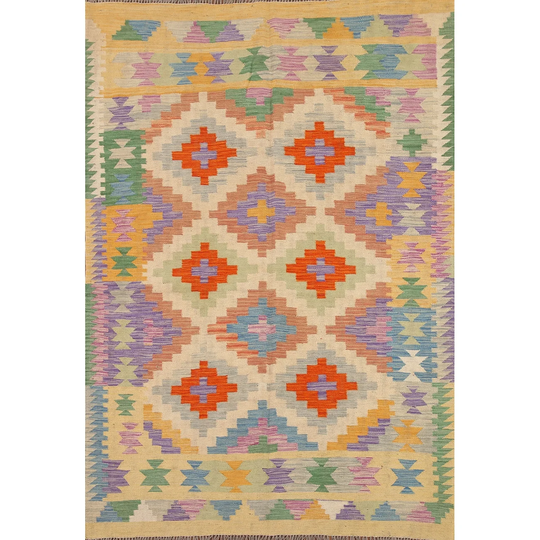 Colorful Kilim Geometric Reversible Area Rug Hand-woven Wool Carpet - 4'11"x 6'7"
