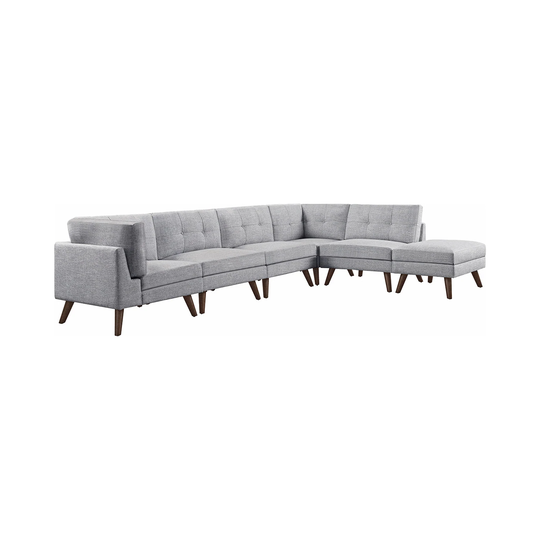 6 Piece Sectional Sofa with Button Tufted in Grey and Walnut