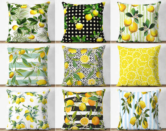 Lemon Design Sofa Cushion, Lime Style Cushion Case, Spring Pillowcase, Yellow Decorative Pillow, Citrus Pillow Sham, Fruit Themed Home Decor