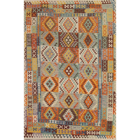 Geometric Kilim Reversible Rug Flat-weave Multi-Color Wool Carpet - 8'6"x 11'1"