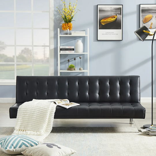 Modern Faux Leather Sofa Bed Couch, Convertible Folding Sofa Bed, 3 Seater Sofa Click Clack Bed Sleeper for Living Room