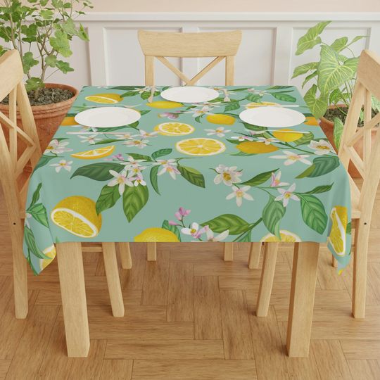 Lemons & Flowers Table Cloth Kitchen Dining Tablecloth Decor Housewarming Gift For The Home Gifts Her