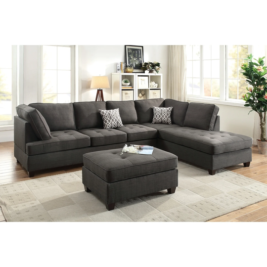 Linen-Like 2 Piece Sectional Sofa in Ash Grey