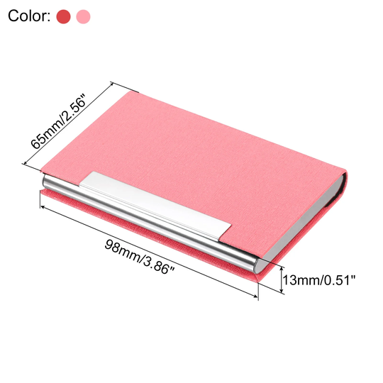 2pcs 3.86x2.56x0.5 Inch Business Card Holder Case Magnetic Closure - Pink, Rose Red