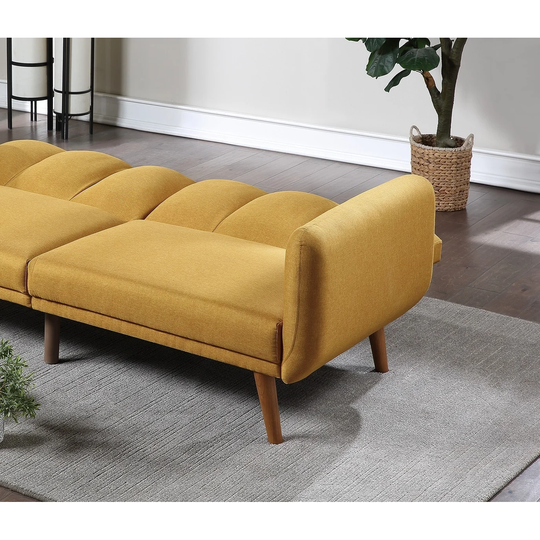 Elegant Modern Sofa Mustard Color Polyfiber 1pc Sofa Convertible Bed Wooden Legs Living Room Lounge Guest Furniture