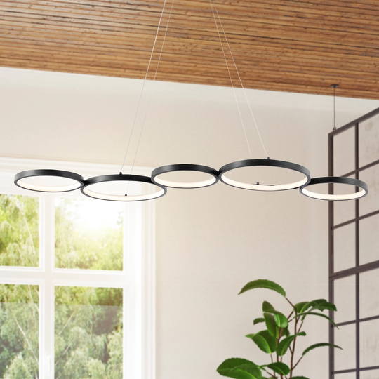 Juno 40.75" 5-Light Bohemian Coastal Iron Linear Integrated LED Pendant, Black by JONATHAN Y - 5 Light
