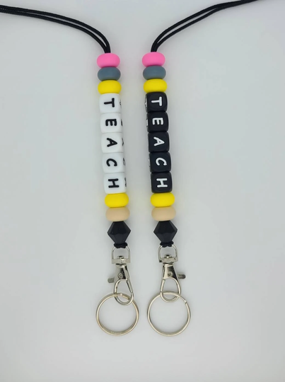 Pencil Shaped "Teach" Silicone Beaded Lanyard | Id Badge Holder Teacher Appreciation
