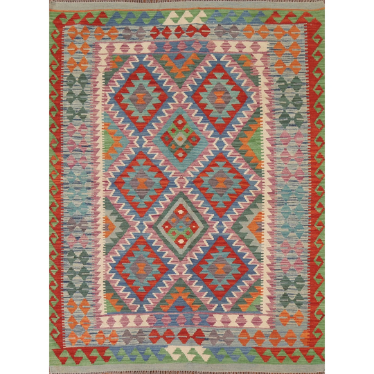Southwestern Colorful Kilim Rug Flat-weave Oriental Wool Carpet - 5'4"x 6'7"