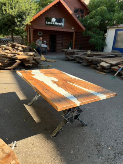 Custom 80"x 42" Walnut Epoxy Table, Resin Dining Live Edge Table For Fernanda