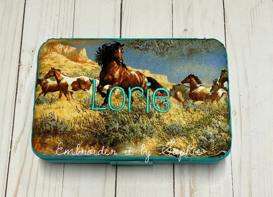 Personalized Kids School Pencil Box Case/Art Supplies Sticker Box/Horses/Cowgirl/Cowboy/Crayon Storage Container
