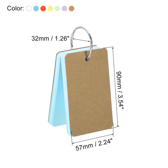 3.5" x 2" Blank Flash Cards with Rings Index Cards Study Assorted Color 400pcs - Assorted Colors