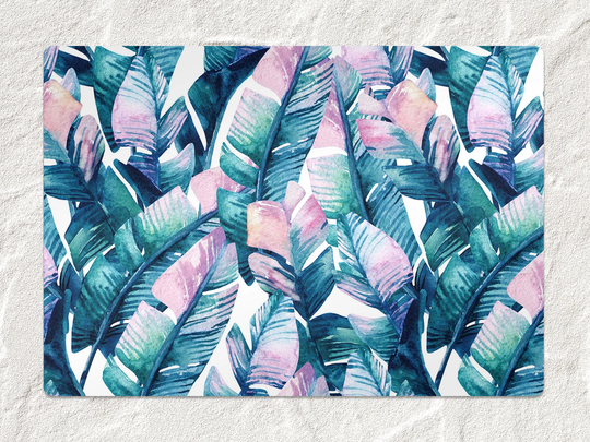 Rainbow Tropical Leaf Chair Mat, Blue Vinyl Floor Pink Protective Leaves Splat Pad, Area Rug, Comfort Splash Mat
