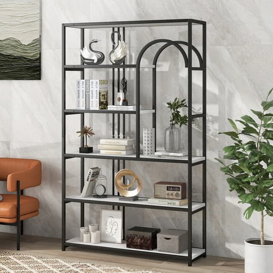 70.9 Inch Home Office Storage Bookcase Open 6 Shelf Bookshelf