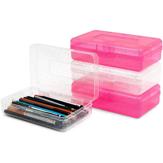 Glitter Plastic Pencil Cases for Kids (2 Colors, 4 Pack)