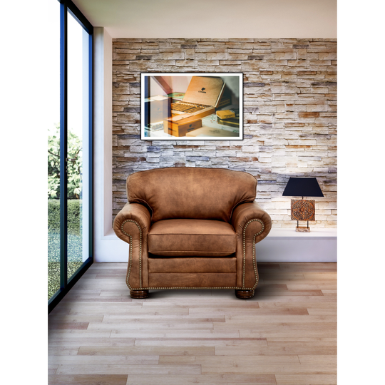 Millie Tan Top Grain Leather Nailhead Accent Chair