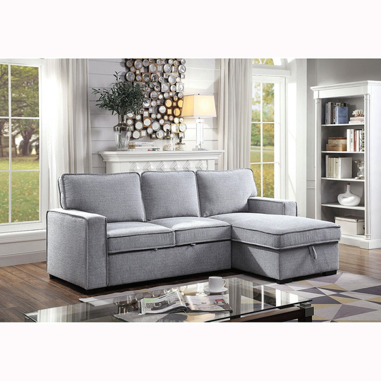 2 Piece Fabric Reversible Sleeper Sectional Sofa, Gray