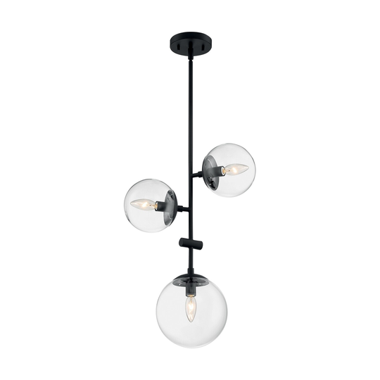 Sky 3-Light Pendant Fixture - Matte Black Finish Clear Glass - Matte Black - Matte Black