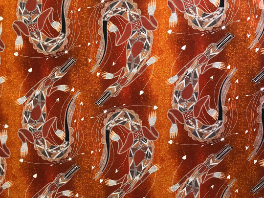 Aboriginal Art Isaiah Croc Desert Or Possums Brown Orange Quilting Cotton Fabric By 1/2 Yard Fat Quarter, Australian Native