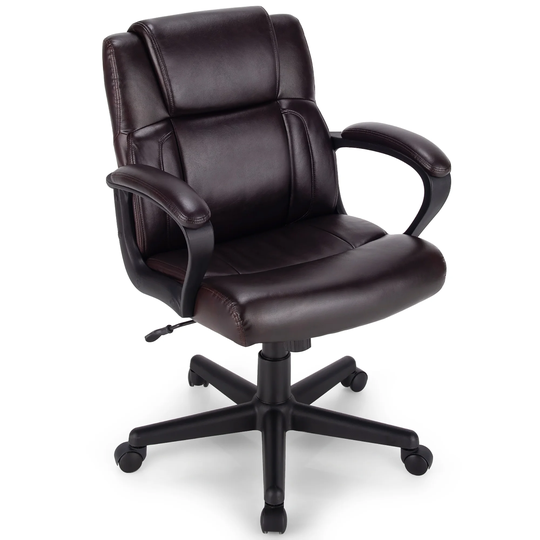 Leather Executive Office Chair Mid Back Swivel Padded Computer Chair