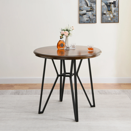 40" Round Bar Table Dining Tables with Wooden Table Top and Metal Support