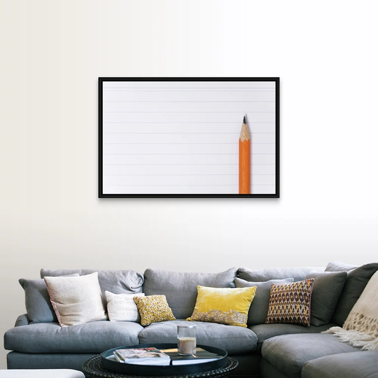 "Pencil on blank sheet of paper" Black Float Frame Canvas Art
