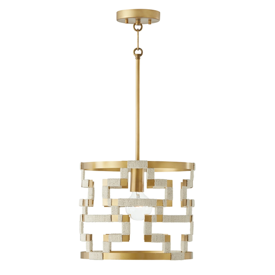 Hala 13.5" 1-light Patinaed Brass/ Bleached Natural Jute Pendant
