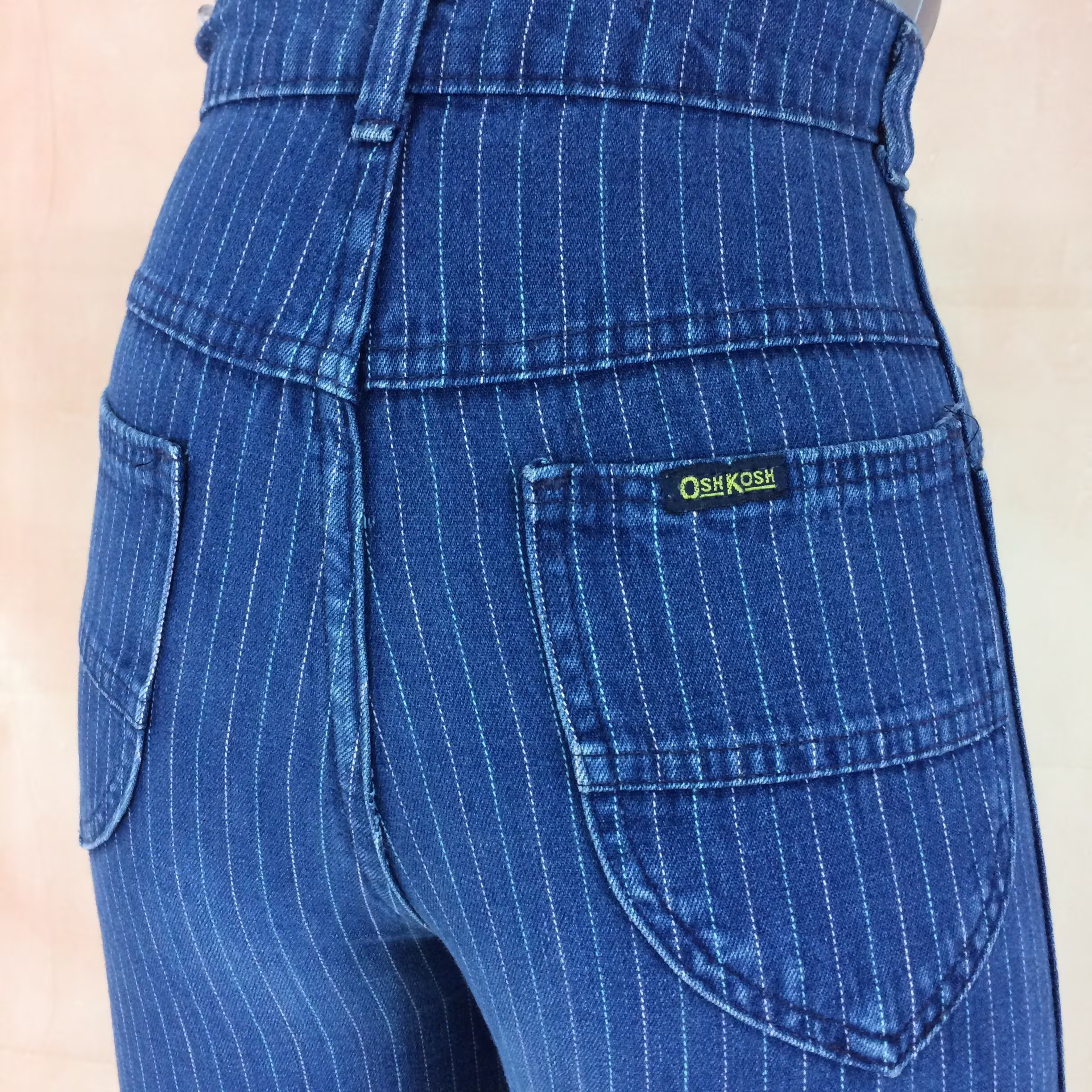 Sz 21 Vintage Oshkosh Pinstripe Jeans Dark Wash Talon Zipper B'gosh Union Made High Waist 24x28 in Usa