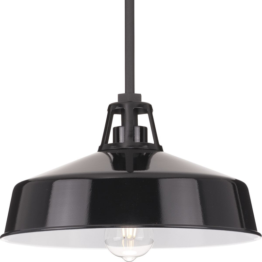 Cedar Springs Collection One-Light Textured Black Black Metal Shade Farmhouse Outdoor Hanging Light