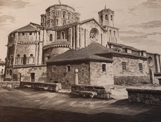 John Taylor Arms | American 1887-1953 "La Colegiata, Toro" Etching, 1935, Signed & Dedicated in Pencil, | Free Shipping Reduced