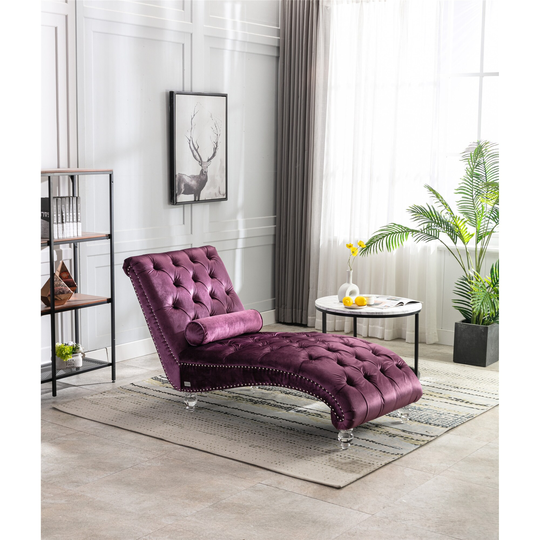 Luxury Leisure Velvet Concubine Sofa Modern Living Room Sofa Chaise Lounge Sofa with Acrylic Feet and Nailheads