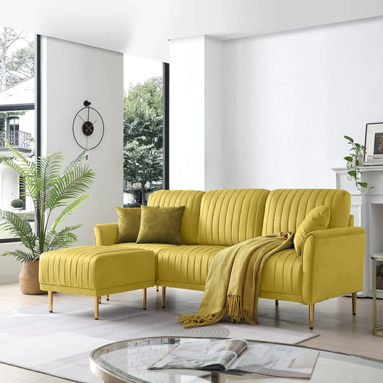 Reversible Back Sectional Sofa Couch L Shape Sofa Couch Three-seat Sofa with Ottoman