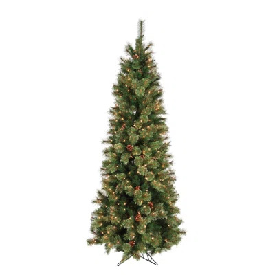 14" Slender Green Cashmere Christmas Tree with 500 Steady Lights and Pinecones