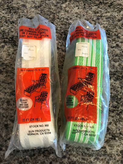 Vintage Nip Lot Of 2 Sun Products Lime Green & White & W/Gray Re-Web Lawn Chair Web Kit 72 Ft X 1/4" Each-Green Chair Webbing