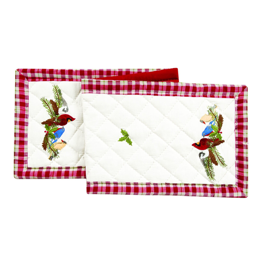 14" x 51" Feathered Holiday Table Runner - Red