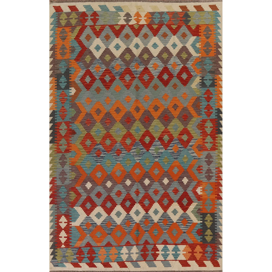Reversible Kilim Oriental Area Rug Hand-woven Multi-Color Wool Carpet - 6'7" x 9'8"