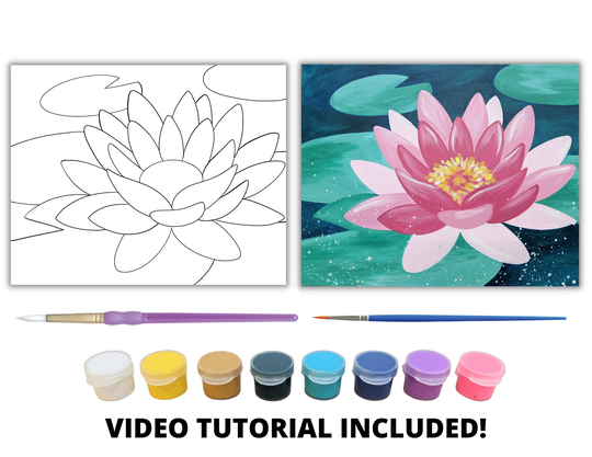 Water Lily Canvas Painting Kit + Video Tutorial, Free Palettes & Aprons With Orders Of 10 Party Kit, Diy Paint
