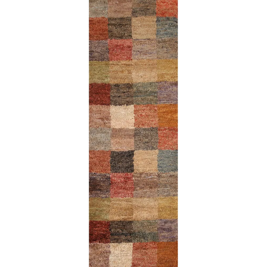 Multi-Color Checkered Contemporary Runner Rug Handmade Jute Carpet - 2'5"x 8'0"