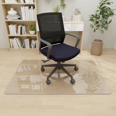 46" X 36" Tempered Glass Chair Mat For Hardwood Floor, 1/5" Thick Clear Tempered Glass With 4 Anti-Slip Pads, Office Chair Mats For Carpeted Floor, Ch
