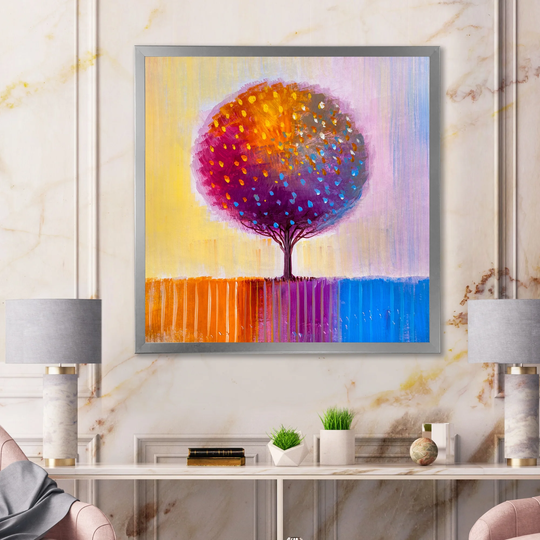 Designart 'Colorful Multi Season Tree' Modern Framed Wall Art