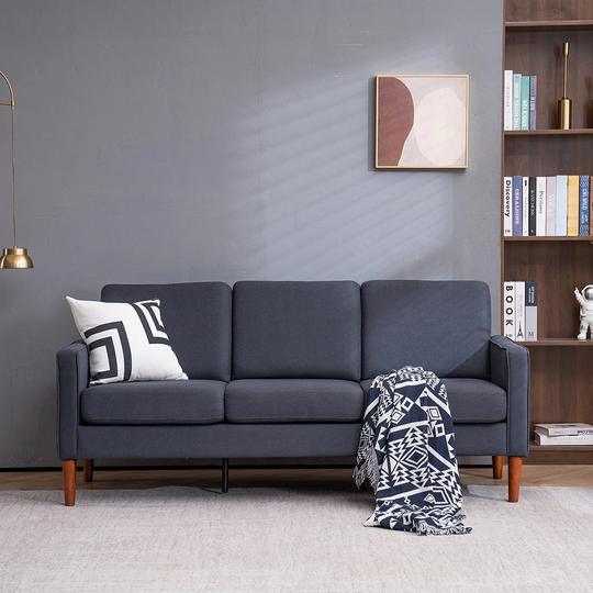 Linen Solid Wood Legs Three Seats Sofa