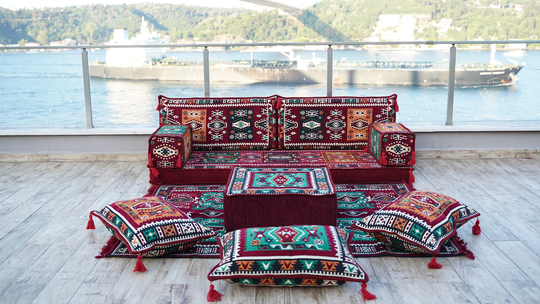 Maroon Arabic Majlis, Floor Seating Sofa Set, Moroccan Sofa, Sectional Sofas, Traditional Couch, Corner Indoor Pillows