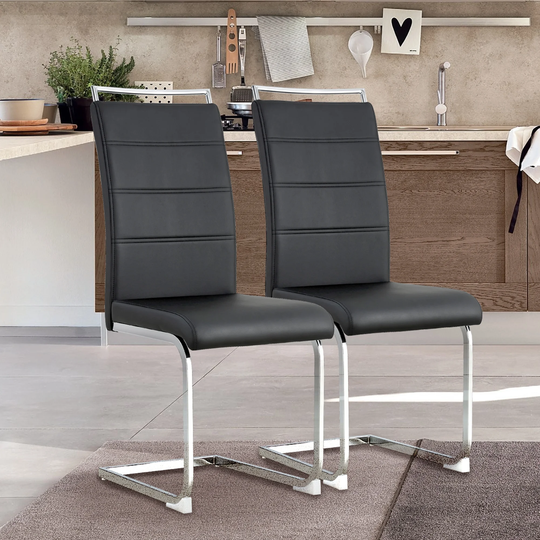 Set of 2/4 Modern Dining Chairs, PU Faux Leather High Back Upholstered Side Chair with Transverse Stripe Backrest