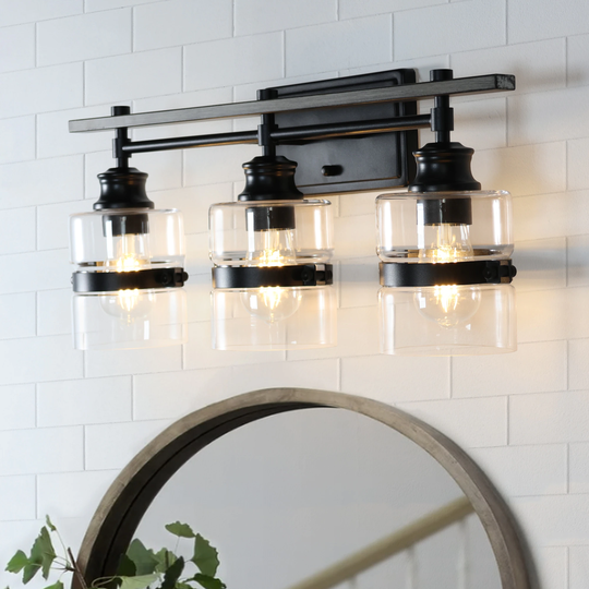 ExBrite Farmhouse 3-lights Bathroom Dimmable Iron Black Vanity Lights Wall Sconces