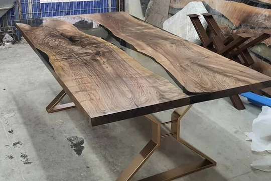 Dark Walnut Smoke Epoxy Table, Dining Resin Coffee Kitchen Free Shipping