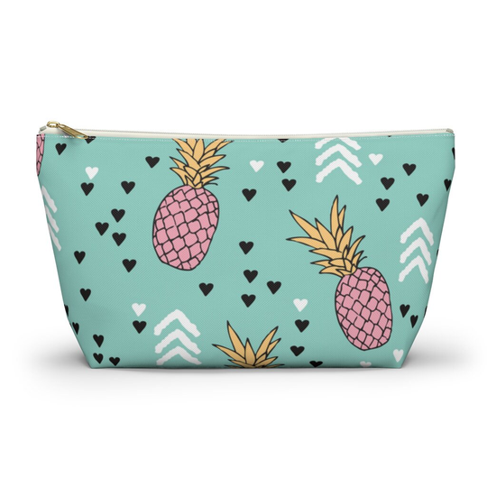 Tropical Pink Pinapple Accessory Pouch W T-Bottom, Pencil Pouch, Makeup Bag, Travel Spring Bag