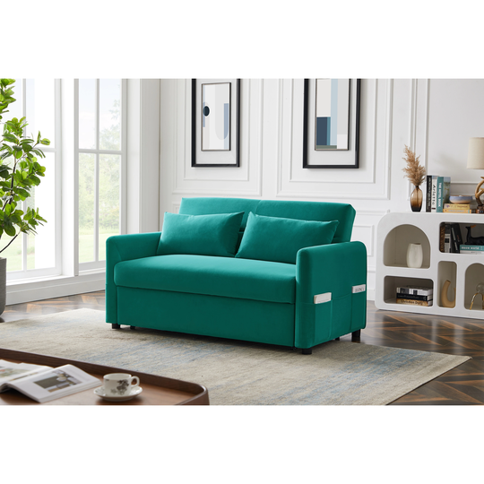 57.1" Loveseat Sofa Dutch Velvet Upholstered Pull out Sleeper Convertible Sofa Bed with Adjustable Backrest and Two Pillows